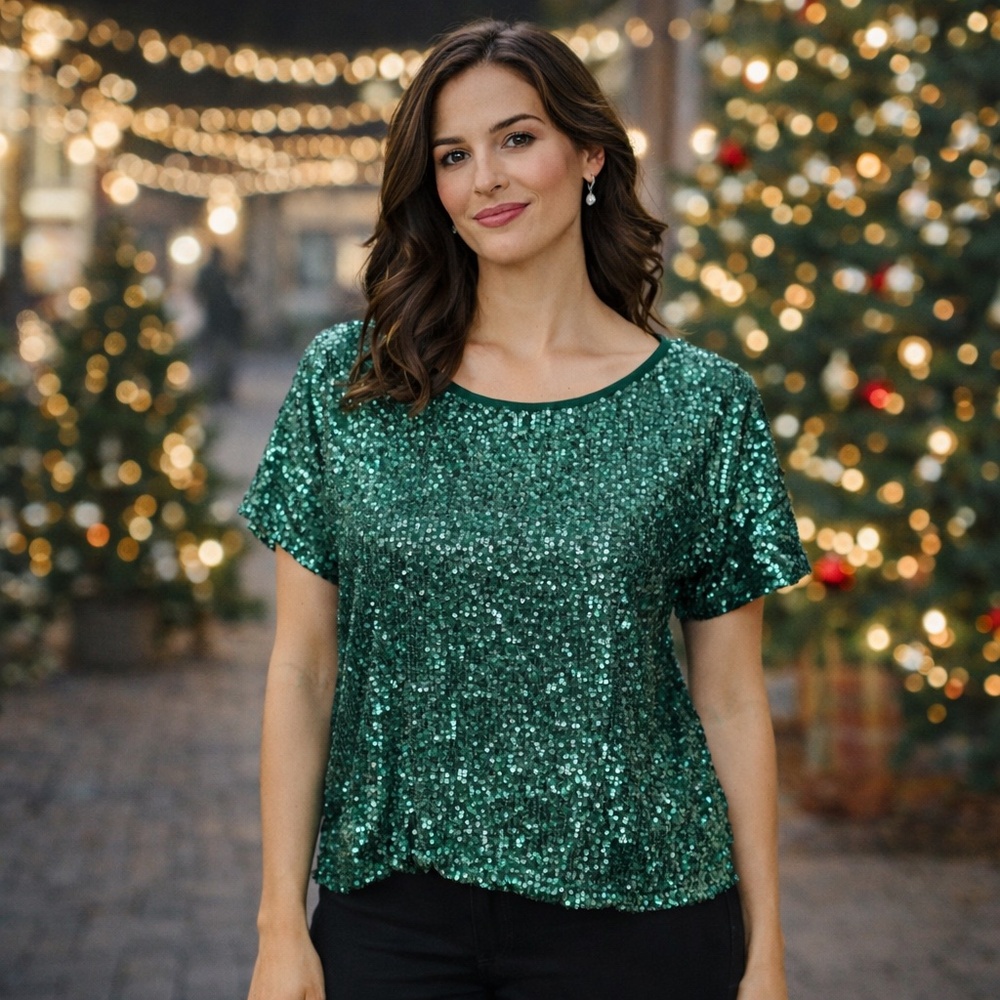 H&M Green Sequined Holiday Party Top